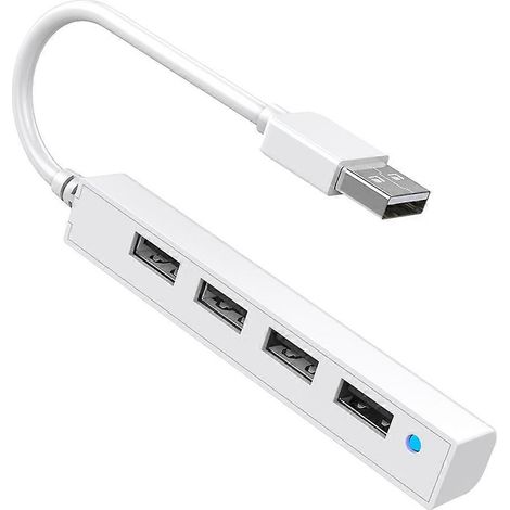 Répartiteur USB 2.0 à 4 ports, câble d'extension, hub USB, station d'accueil USB 2.0, adaptateur pour souris, clavier, PC et ordinateur portable (blanc). (1/5)