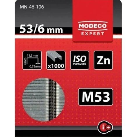 Heftklammern modeco m53 scharfe Spitze verzinkte Oberfläche