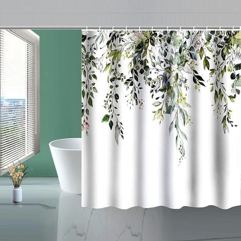 Rideau de douche avec 12 crochets, rideau de douche Eucalyptus pour la maison, hôtel, rideau de douche chauve-souris imperméable (1/5)