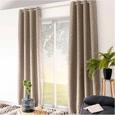 Homemaison – Rideau occultant 140x240 cm en polyester gris clair – Effet chiné – 8 œillets ronds argent – Occulte jusqu'à 95% de la lumière (1/3)