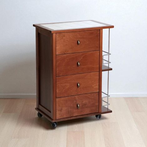 Carrello da cucina POKER con cassetti e portabottiglie Noce (1/3)