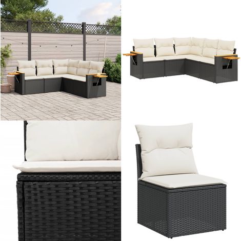 5-tlg. Garten-Sofagarnitur mit Kissen Schwarz Poly Rattan - Gartensofas - Outdoor Möbel - Gartenmöbelset - Rattan Gartenmöbel - Lounge Set - Home & Living (1/5)