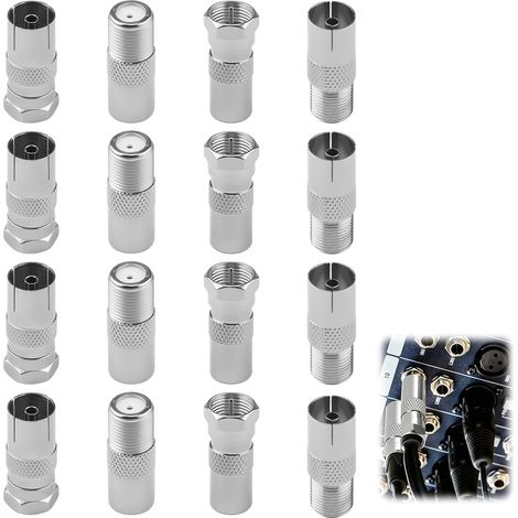 16 Stück TV Luftadapter Set, F-Stecker auf Koaxialkabel Verbinder, Antennenstecker für Satellitenkabel und Multimediadose, Sat Kabel Verbinder für Receiver Router Modem – Stabil, Werkzeuglos, Langlebi (1/5)