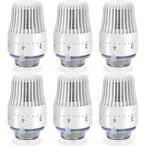 Robinet Thermostatique pour Radiateur – Tête Thermostatique M30 × 1,5 mm – Lot de 6 Pièces – Couleur Blanche (1/4)