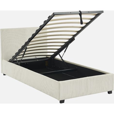 Cama con somier abatible y cabecero 90x190cm, acabado en pana fina