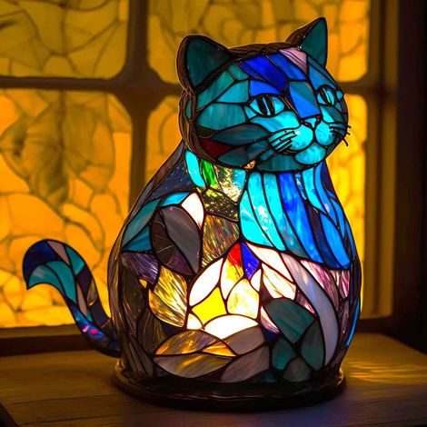 Lampe De Table Animaux - Abat-jour En Verre Coloré Soudé Au Cuivre - Décoration Intérieure Style Rétro Pour Chambre Salon - 1 Pièce (1/4)