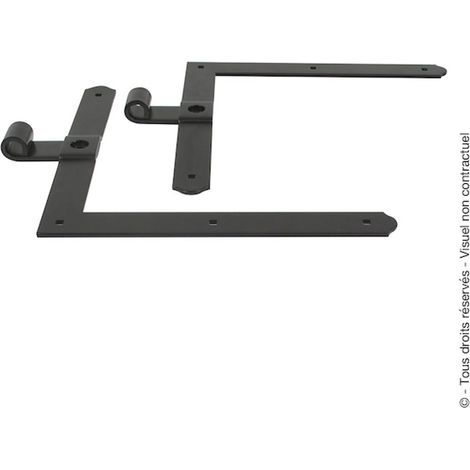 Paire de penture équerre festonnée - axe du noeud : 40 mm - epoxy noir - 35 x 4 mm longueur 400 mm diamètre 14 mm - TORBEL INDUSTRIE