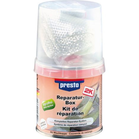 KIT MASTIC DE RÉPARATION RESINE POLYESTER 2K SANS STYRENE 250G PRESTO (1/4)