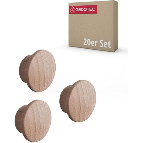 Bouchons de Trous en Bois pour Trou borgne Ø 10 mm Bois Massif hêtre Naturel Ø Total 15 mm Bouchons Ronds à enfoncer 20 pièces - Bouchons d'extrémité pour Meubles & Trous de vis (1/5)