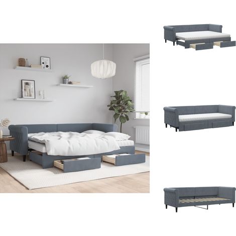 Lit de jour avec gigogne et tiroirs gris foncé 80x200cm velours - Lit De Jour Avec Lit Gigogne - Lits De Jour Avec Lits Gigognes - Canapé-lit - Lit D'appoint (1/5)