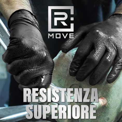 R Move Guanti in Nitrile Nero Diamantati Senza Polvere Extra Grip 8,5 Gr - 100 Pz (50 Paia) Taglia XL (1/4)