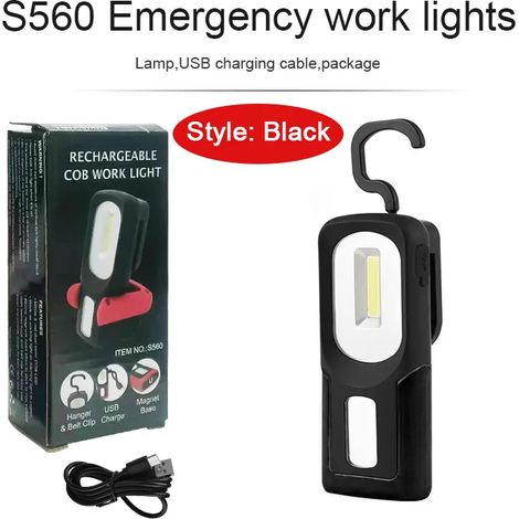 Lampe torche magnétique à LED COB - Rechargeable par USB - Camping - Réparation automobile - Lampe de secours à suspendre (1/2)