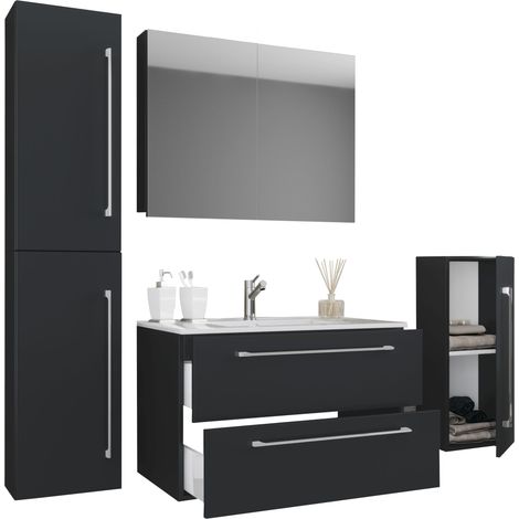 VCM 5pcs Set  1 lavabo con due cassetti, 1 armadio a specchio, 1 lavabo, 1 midischrank, 1 armadio alto  lavabo in ceramica  armadio inferiore pensile 80 cm  set di mobili da bagno posto lavaggio – Bad