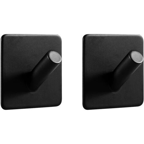 Adhesive Stainless Steel Hooks for Keys and Coats, Heavy Duty Wall Hooks, Matte Black, Set of 2 (1/5)
