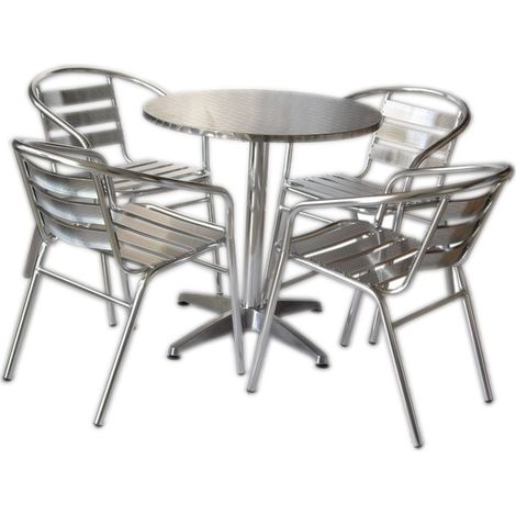 Set tavolo bar + 4 sedie in alluminio impilabili