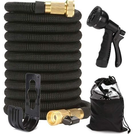 Tuyau d'Arrosage Extensible Rétractable Tuyau d'eau Télescopique 8 Modes Pistolet d’arrosage avec Raccord en Laiton pour Irrigation et Nettoyage du Jardin-15m (1/5)