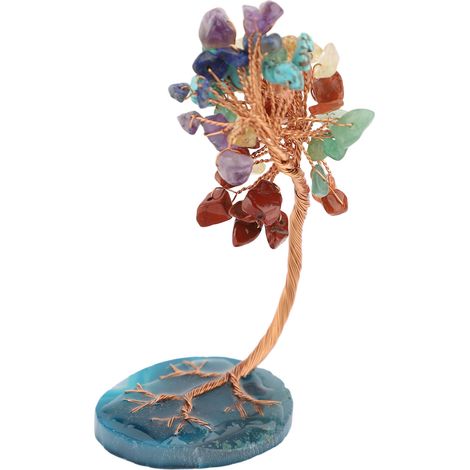 Arbre à argent en cristal de fluorite, base en agate, mini ornement Feng Shui Bonsaï pour attirer la richesse et la chance, décoration de bureau (1/5)