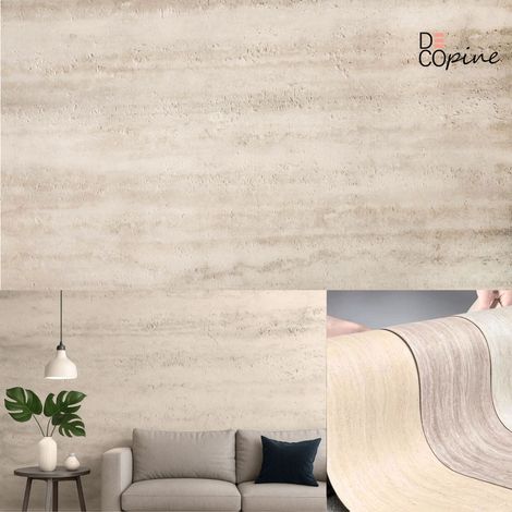 Panneau mural souple en pierre naturelle – DECOPINE – Effet travertin beige – 60x120 cm – Lot de 4 – 3,12 m² (1/5)