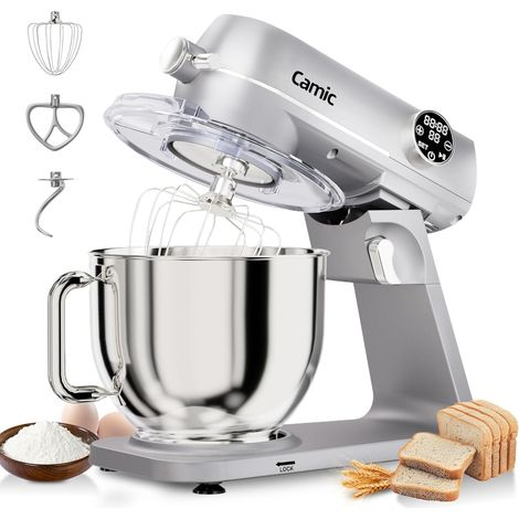 1800W All-Metal Pastry Mixer with 8L Stainless Steel Bowl 10 Speed, LED Touch Screen, Timer, Dough Mixer with Whisk, Kneading Hook and Beater for Preparing Cakes and Breads (1/5)