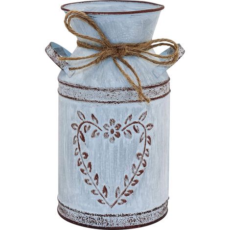 Vase Rustique Shabby Chic pour Fleur - Pot à Lait Finition Galvanisée avec Poignée, Vase de Ferme pour Vintage Vase Métal Rustique avec Forme de Coeur et Corde Design - 7.7" (Gris Clair) (1/5)