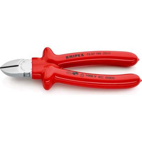 KNIPEX 70 07 180 Pince coupante de côté isolées par surmoulage, certifiées VDE chromée 180 mm
