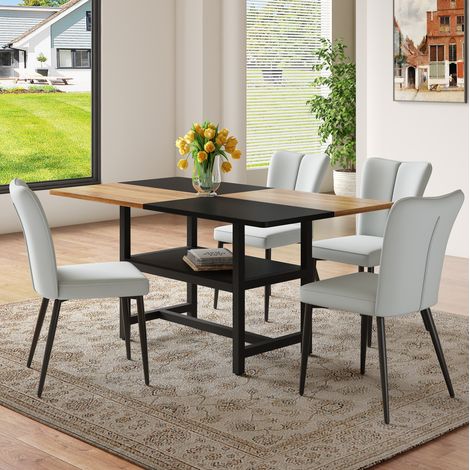 Ensemble table à manger rectangulaire 160 cm avec rangement, 4 chaises PU gris clair, MDF et métal (1/5)