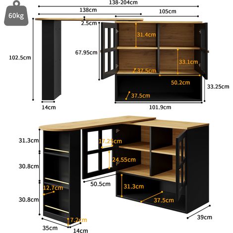 Meuble de rangement rotatif 360° noir, design moderne et épuré, multifonction, avec étagère à snacks, 5 niveaux, armoire latérale pivotante en verre, idéal pour chambre, salon, salle à manger. (1/5)