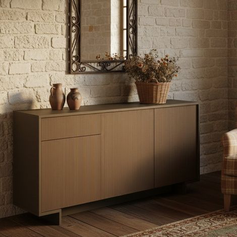 Dmora – Buffet de salon 3 portes et 1 tiroir – Dimensions 170x42x78 cm – Panneaux mélaminés résistants – 100% Made in Italy, marron et noyer - 170x42h78 (1/5)