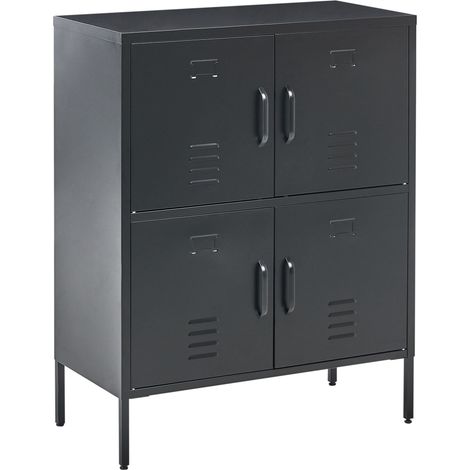 Armario de almacenaje aparador de metal de 4 puertas para oficina en casa negro Holbeck (1/5)
