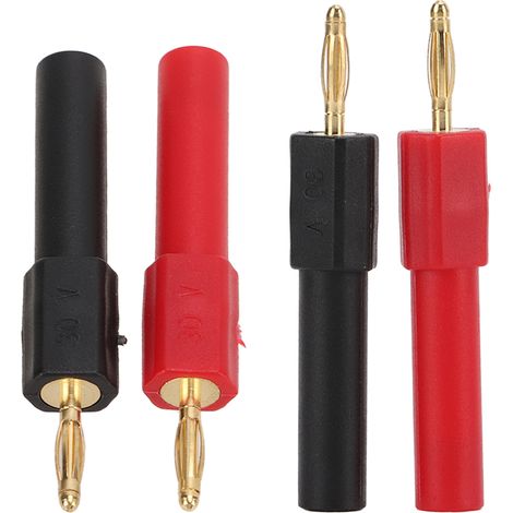 Lot de 5 adaptateurs banane PA en laiton, mâle 2mm vers femelle 4mm, connecteurs rouge et noir, visserie robuste, pour câblage audio et électronique. (1/5)