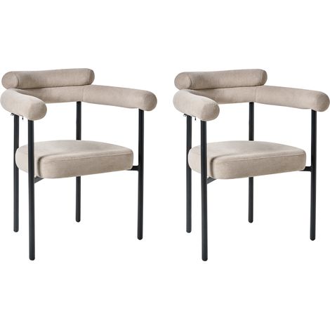 Conjunto de 2 sillas de comedor tapicería de poliéster patas de hierro negro respaldo redondeado estilo moderno muebles de comedor beige Lyney (1/5)