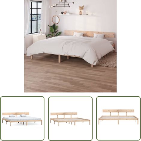 The Living Store Cadre de lit sans matelas bois massif 200x200 cm - Cadre De Lit - Lit Double - Bois Massif - Lit Design - Literie (1/5)