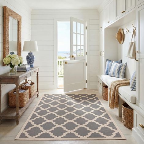 Tapis Géométrique pour Imperméable à l'eau Intérieur et extérieur Courtyard Collection, Tapis à Poil Court, Anthracite et Beige, 160 X 231 cm (1/4)