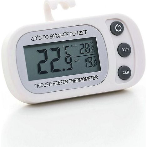 Weißes digitales Kühlschrankthermometer, wasserdichtes Gefrierschrankthermometer mit Haken, gut lesbares LCD-Display, Aufnahmefunktion (1/5)