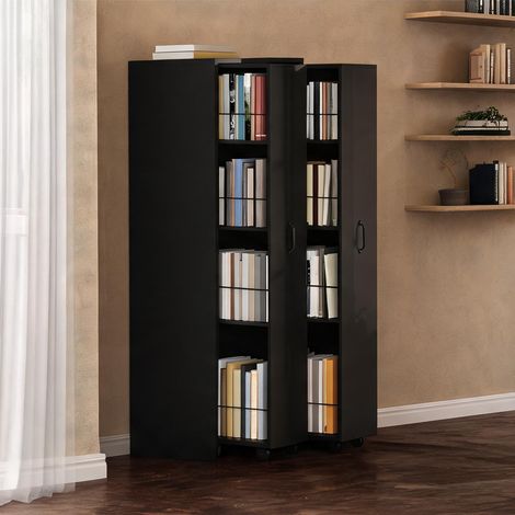 Bibliothèque modulaire 4 niveaux sur roulettes en MDF noir (1/5)
