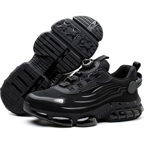 Chaussures de sécurité , taille 44, sans lacets, système de fermeture intelligent, embout en acier, semelle intermédiaire en Kevlar, semelle en caoutchouc avec coussin d'air, noires (1/5)