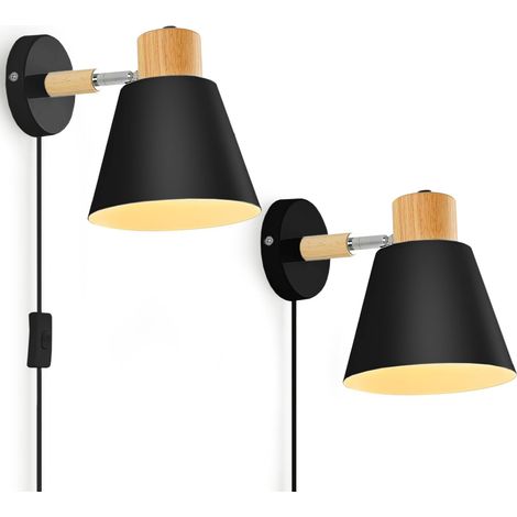 Modern Wall Lamps for Bedroom Set of 2, Rotation Wall Lights for Living Room, Black Plug in Sconces Decor Mounted Lighting Fixture with Cord-2 Pack(ampoule non incluse) (1/5)