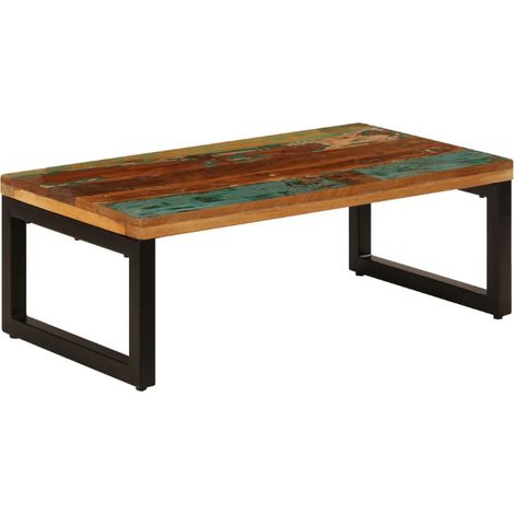 Table basse rectangulaire bois massif recyclé et pieds métal noir Boust (1/5)
