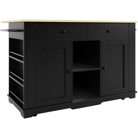 Îlot de cuisine avec prise, chariot de service pliable, MDF et métal, noir MODENUIT (1/5)