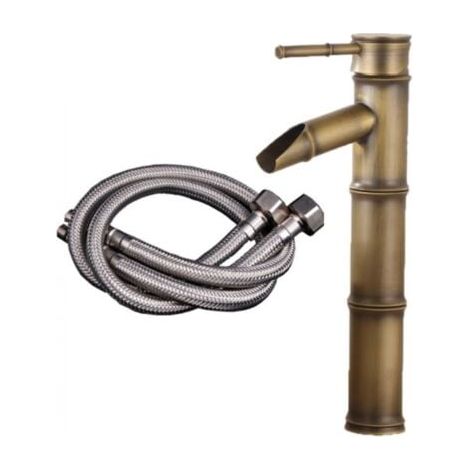 Bambus Hoch Wasserhahn, Kaskadenmischer Waschbecken Armatur Waschbeckenmischer, Einlochbatterie für Warm- und Kaltwasser verfügbar, Badezimmer Armatur Bronze, 3 Dichtungen Break Mouth (1/5)