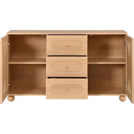 Credenza con ante in intreccio di corda, 2 ante e 3 cassetti, 140 x 40 x 80 cm, naturale (1/5)
