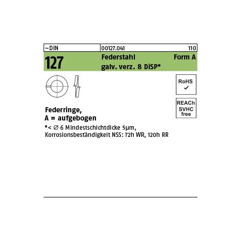 DIN 127 Federring Federstahl A 20 gal Zn 8 DiSP (Dickschichtpassivierung) gal ZnDi S 100 Stk