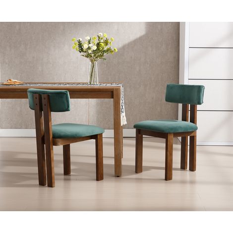 Wahson Lot de 2 chaises de salle à manger en velours – Design sans accoudoirs – Cadre en bois massif – Confort optimal – Couleur vert