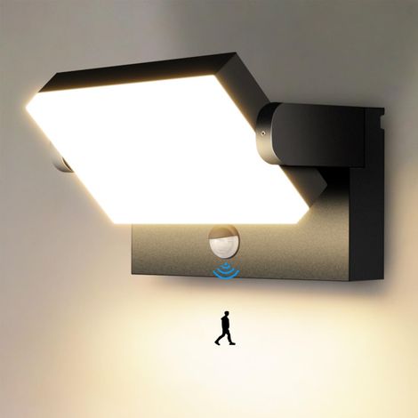 Applique Murale LED Extérieure 360° Détecteur de Mouvement IP65 40W 3000K, 3000 lm, aluminium noir, classe E, détection 120° jusqu’à 5–8 m pour entrée, garage et façade. (1/5)
