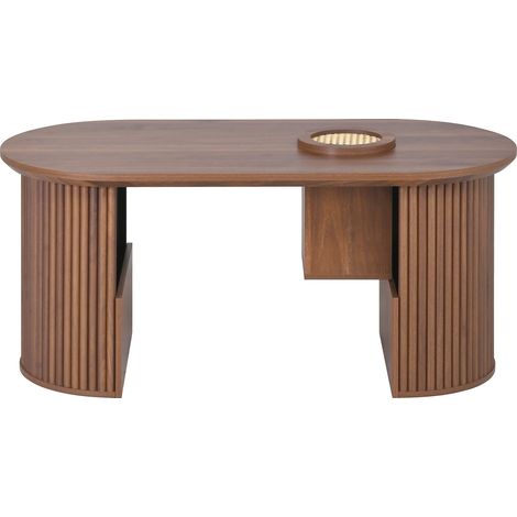 Tavolino da caffè ovale in MDF color noce con texture verticale, 105 x 50 x 46,5 cm (1/5)