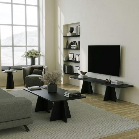 Banc TV noir design bords arrondis et pieds croisés MARFA (1/5)