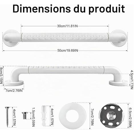 Shower Support Bar 50 cm, Toilet Grab Bar (1/4)