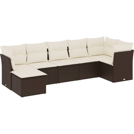 vidaXL Set Divani da Giardino 7 pz con Cuscini Marrone in Polyrattan (1/4)