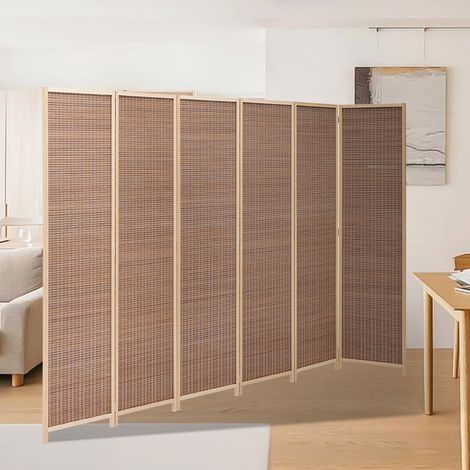 Brown Bamboo Woven 6 Panel Folding Room Divider Privacy Screen (1/5)