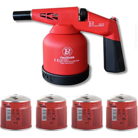 Lampe à souder à gaz 1760W + 4 Cartouches gaz Utilisation à 360°- Chalumeau à gaz Allumage électronique à batterie PROWELTEK